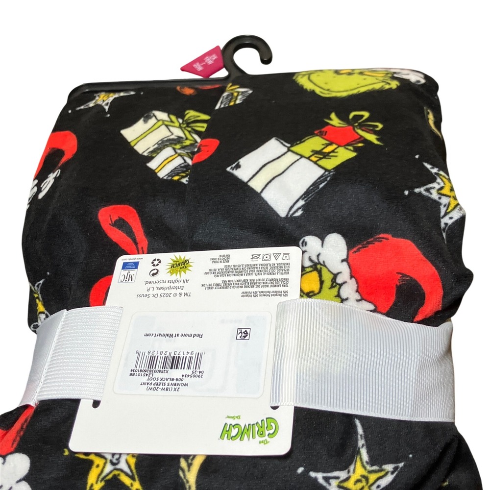 The Grinch Sleep Pants Women 2X Black New Christmas Fleece Lounge Dr Seuss - Picture 5 of 6